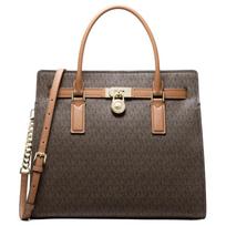 Michael Kors Hamilton Moderne Signature Logo Print Faux Leather Crossbody Tote Bag Large Women Handbags Dark-Brown 30F5GNXS3B-BRN Basic Set (Bag+Dust Bag) gray