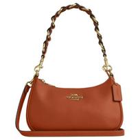 COACH Teri 24 gold metal lettering leather shoulder bag medium women's amber brown auksas
