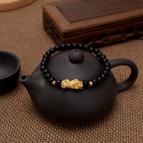 Unisex Handmade Obsidian Pixiu Prayer Beads Bracelet - Simple Elastic Design for Birth Year black