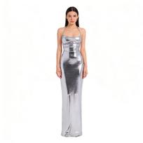 Women's Halter Neck Glossy Backless Dress Featuring Draped Swing Collar for Vacations Lightweight Breathable Polyester M sidabras