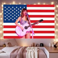Classic Red White US Flag Taylor Swift Guitar Sing Tapestry Country Pop Fan Decor Bedroom Dorm Concert Wall Cloth 100X70CM blue