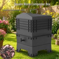 Plastikinis sliekų kompostavimo ir aerobinio fermentavimo konteineris - Sodo veisimo dėžė ir virtuvės atliekų sprendimas Worm Box Black [New Arrival] black
