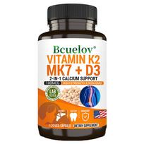 Bcuelov Vitamin K2 MK7 + D3 Capsules, 100mcg, 2-in-1 Calcium Support, High Strength, 120 Capsules 120 capsules