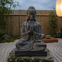Seated Buddha Statue Dark Finish Meditating Draped Robes Spiritual Decor for