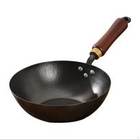 Hand Hammered Wok Coating-Coatingless Traditional Chinese Stir-Fry Pan 20CM black