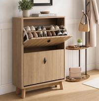 60 cm Oak-Colored Entryway Shoe Rack, Ultra-Thin Folding System with Large Capacity and Dust Protection for the Home, Mid-Century Modern 60 x 24 x 94 cm