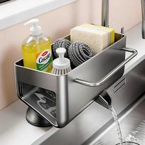 Daugiafunkcinis virtuvės kriauklės skudurėlis ir servetėlių laikiklis su nusausintuvu Upgraded Suction Cup Sink Rack with Cloth Rod gray