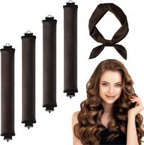 Heatless Curlers Set 4PCS Overnight Hair Curling Rods with Hair Scarf Brown ruda