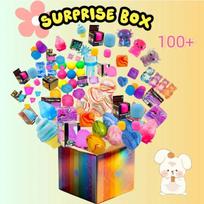 100+Pcs Surprise Box Toys, Novelty Stress Relief Toys, Assorted Squishy Figures Blind Box.  And Axolotl Designs. blue