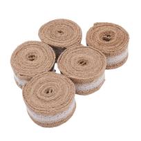 5PCS Burlap Ribbon with White Lace Trims 6.6FT Handmade Burlap Ribbon Lace Craft Ribbon Roll for Wedding Xmas brown
