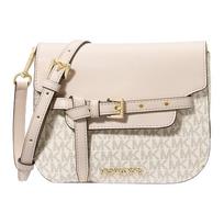 Michael Kors MK Emilia Classic Monogram Coated Canvas Shoulder Crossbody Bag Small Women Bags Beige 35S2GU5C1B-CREME-MULTI-LEGER Basic Set (Bag+Dust Bag) white