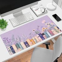 Large Purple Bookish Lavender Mouse Pad UltraSmooth Desk Mat with Stitched Edges  NonSlip Rubber Base 300x800x2mm gray