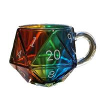 D20 Dices Pattern Glass Mug Reflective Multicolored Finish Comfortable Grip Beverages Container For Gamers Collectors 1 brown