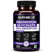 Nutrabud Magnio Glicinato Maisto Papildas - 120 Daržovių Kapsulių - 550mg Vyrams, Moterims | Aukšto Įsisavinimo Chelatuota Forma Sveikiems Raumenims, Nervų Sistemai