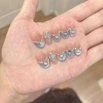 10Pcs Handmade Short Oval French Cat Eye Press On Nails Snow Island Blue Moon Reusable Fake Nail Tips beige
