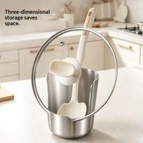 2-in-1 nerūdijančio plieno virtuvės įrankių laikiklis ir stovas dangčiui, neslystantis šaukšto padėklas, namų ir restoranų maisto gaminimo reikmenims one size beige