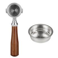 51mm Bottomless Portafilter Coffee Bottomless Compatible with DeLonghi Espresso Machine 311GR-310GR/ECO310 Rosewood Handle (Filter Basket Included) gray