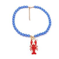 Taškuotas emalinis krabo pakabukas ant grandinėlės Mielas karoliukų vėrinys Madinga bohemiška raktikaulio grandinėlė Dovana Style 1 blue