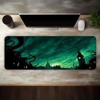 pc Extra Large Gaming Desk Mat  CthulhuInspired Horror Art Design with Tentacles  Dark Fantasy Cityscape 800x400x2mm blue