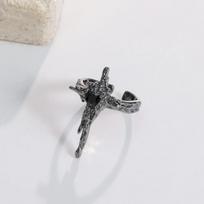 Punk Irregular Lava Black Rhinestone Cross Opening Rings for Women Men Stainless Steel Halloween Personality Designer Jewelry resizable juoda
