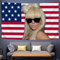 L-Lady G-Gaga Singer Flag Outdoor Camping Bar Picnic Party Home Decor Banner 100X70CM blue