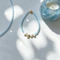 Blue Millet Beads & Pearl Necklace for Women - Gentle Fairy Ice Pendant white