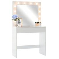 Kosmetinis staliukas su veidrodžiu ir LED apšvietimu, 80x40x140 cm, baltas