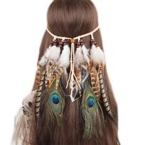 Plunksnų Kutų Galvos Juosta su Mediniais Karoliukais Mergaitėms Boho Galvos Papuošalas Foto Rekvizitas 1 gray