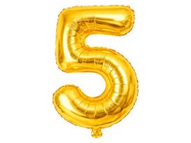 Aukso spalvos balionas su skaičiumi „5“, 66 cm