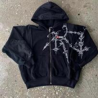 LUXEON Black Zip-up Hoodie Goth Skull Butterfly Pattern New in Hoodies & Sweatshirts Gothic Harajuku Couple Outfit Outerwears M black