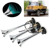 3 Trumpet Air Horn 6 Tunes Chrome Plated 305/342/385x79mm DC12V/24V for  Cars Trucks Yachts Chrome Plated Trumpet 3 Air Horn gray