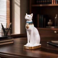 Resin Feline Deity Statue | Smooth Glossy Finish, Compact Tabletop Design, Cat with , for