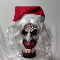 Christmas Scary Bloody Terrifier 3 Cosplay Mask With Hair Hat Art The Clown Latex Halloween Props Party Costume Masks red