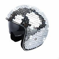 Disco Ball Helmet Sparkling Light Effect Mirror Tile with Visor Retro Design Mosaic sidabras