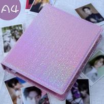 Laser Color A4 Photocard Binder D Ring Large 9Grid Collect Book 3inch Photo Album PU Leather Photo Holder Korean Kpop (blue,A4) mėlyna