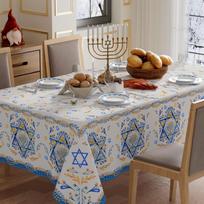 Happy Hanukkah Hexagram Olive Leaf Rectangle Tablecloth for Table Decor Chanukah Menorah Dining Table Cloth Jewish Party Decor 140x200cm gray