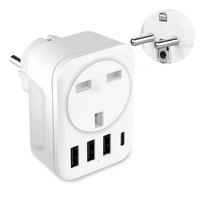 Universal UK To DE Plugs Adapter Voltages Converters With 3USB+1Type C Port For International Travel Compactly Design Safety 1 white