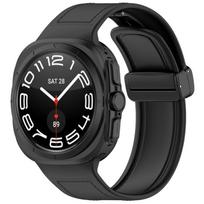 s (Black)  for Samsung Galaxy Watch Ultra 47mm Magnetic Folding Buckle Silicone Leather Watch Band juoda
