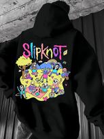 Casual Fleece-Lined Hoodie Sweatshirt with Back Print Slipknot Band Graphic - Grey Winter Pullover M gray