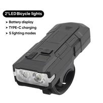 8 LED Bike Light with Battery Indicator Rechargeable Bicycle Front Light MTB Bicycle Flashlight Cycling Bike for Night Riding gray