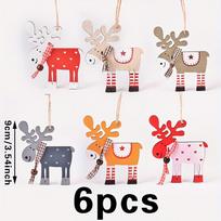 6 vnt. mediniai elnių papuošalai Kalėdų eglutei, šventinės dekoracijos, nereikia elektros 6pcs beige