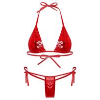 Moterų metalinis blizgus suvarstomas bikini maudymosi kostiumas be pakietinimų trikampės kaušelės viršus G-string 2 dalių apatinis trikotažas One Size auksas
