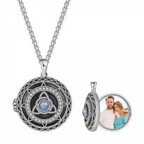 Vintage Celtic Knot Photo Locket Necklace Women Men Copper Pendant With Pearl Chain Retro Boho Jewelry KNN-1327 gray
