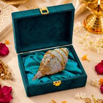Pure Silver Plated & 24K Gold Plated Ganesh Shankh with Velvet Gift Box, 4.7 Inch Ganesha Shankh black