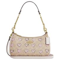 COACH Teri Signature 25 Klasikinis logotipas Širdelės raštas Sintetinės odos rankinė per petį Vidutinė moteriškos rankinės Off-White CBS73-IMSAS Gift Box Set (Basic Set+Yellow Box) beige