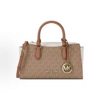 Michael Kors Mk Arden Monogram Pattern Faux Leather Tote Bag Small Women Tote Bags Camel Cream 35S6G4XM5B-260 Basic Set (Bag+Dust Bag) brown