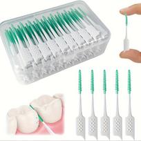 100PCS Disposable Soft Silicone Interdental Brushes I Shaped Orthodontic Toothpicks Teeth Gap Deep Cleaning Oral Care Braces Brushes 100 Pcs mėlyna