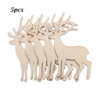 5PCS Reindeer Cutout Veneers Slices Wooden Vivid Elk Hanging Card DIY Craft Embellishment Christmas Tree Pendants Decorations beige