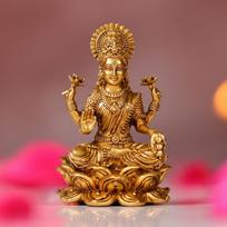 Mažas žalvarinis Laksmi stabas - 4cm Laksmi murti namų Pooja dekoravimui ir automobilio prietaisų skydeliui (LAXMI) brown