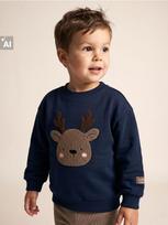 Sinsay - Kalėdinis crewneck džemperis su elnio aplikacija - pilkai mėlyna